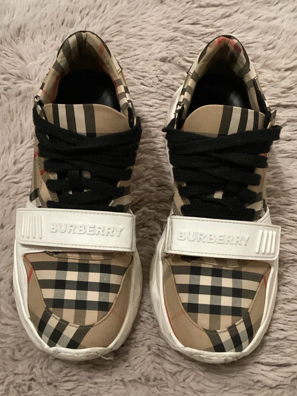Burberry Beige Check & Black Strap Sneakers